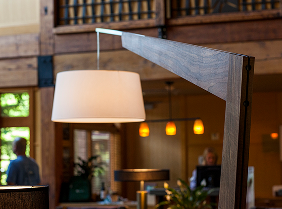 Angular, dark stained Valeo floor lamp